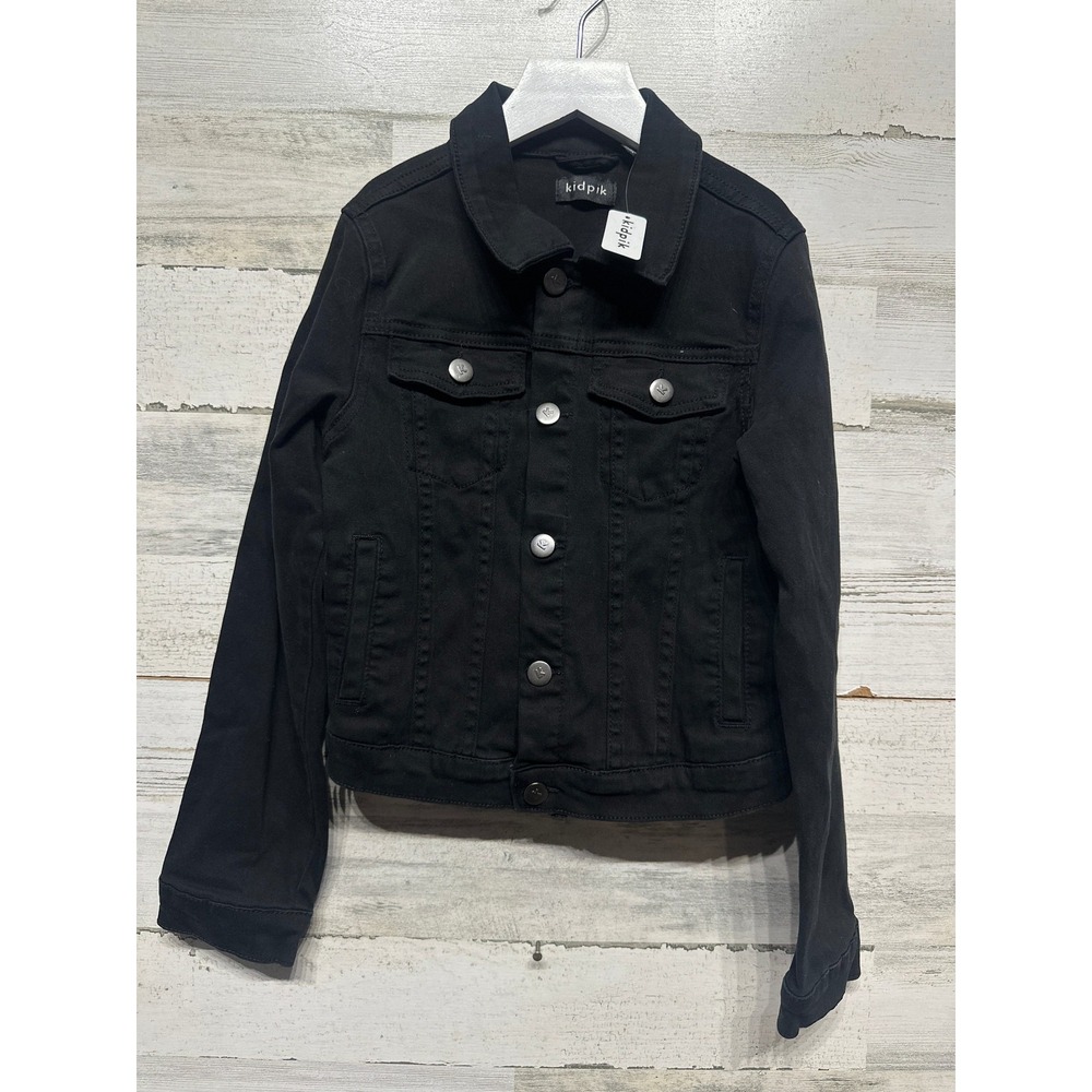 kidpik Denim Jacket Girls Large 12 Black Stretch Button Front NWT